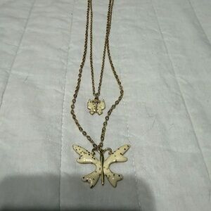 Gold-Tone Cream Butterfly Layered Necklace - Brand Not Visible